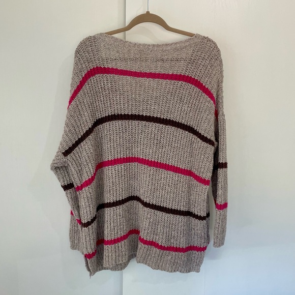 Free People Grey/Tan Pink Striped Sweater - Picture 4 of 8